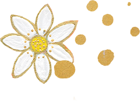 white flower gold dots